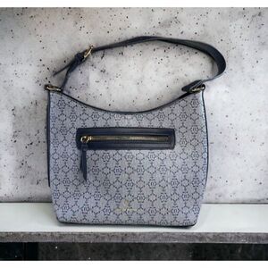 Nanette Lepore Blue Purse Shoulder Hand Bag Navy Accents Logo All Over Print